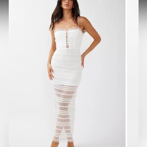 NEW Saints & Secrets White Lace Up Maxi Dress Ruffle Tulle NWT